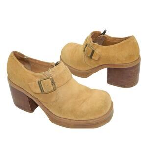 Y2K SKECHERS Tan Suede Platform Chucky Heel Loafer Size 7